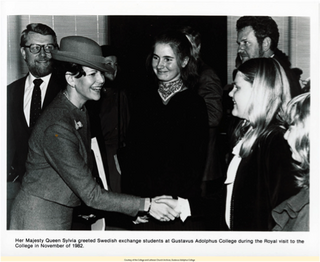 HM Queen Silvia meets with Swedish exchange students 1982